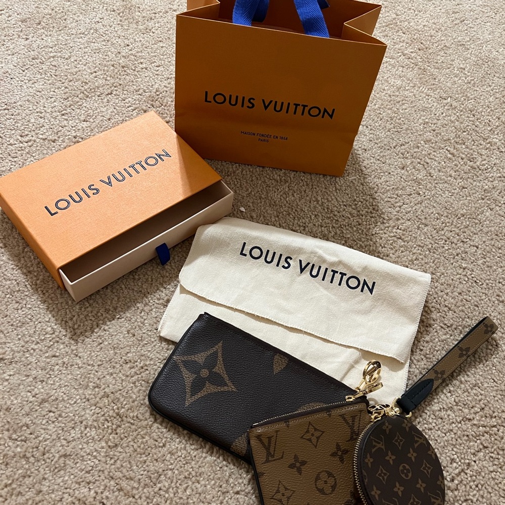 Louis Vuitton Brown Monogram Wallet and Pouch Set